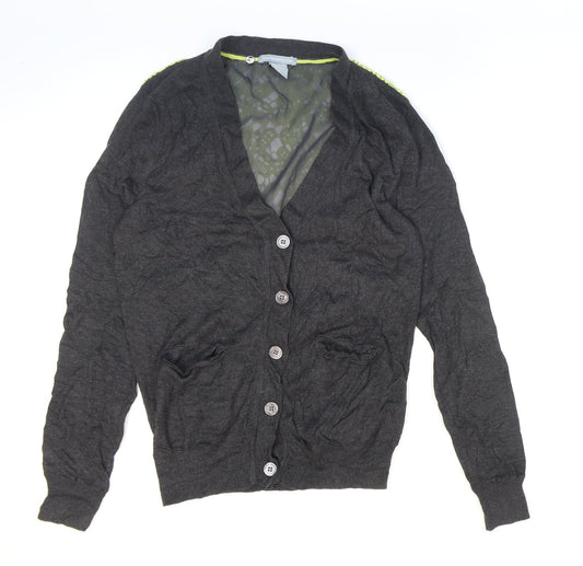 Urban Hilton Weiner Womens Grey V-Neck Floral Polyester Cardigan Jumper Size S - Lace
