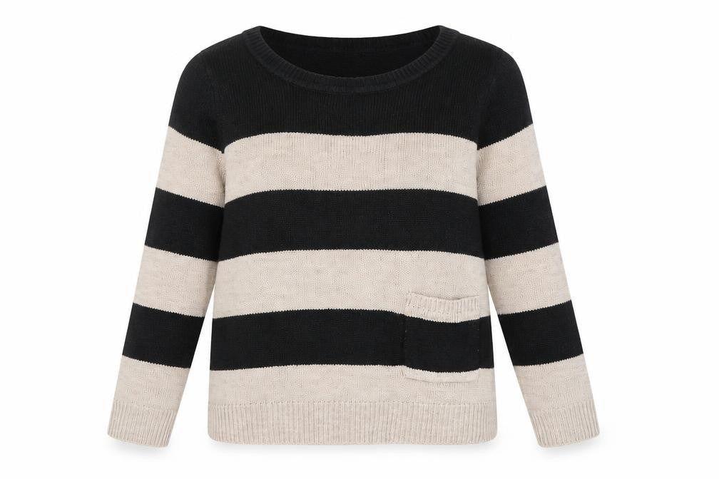 H&M Womens Black Round Neck Striped Acrylic Pullover Jumper Size M