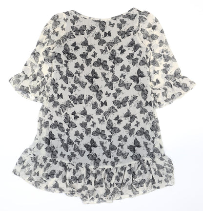Next Womens Beige Geometric Polyester Fit & Flare Size 8 Round Neck Pullover - Butterflies