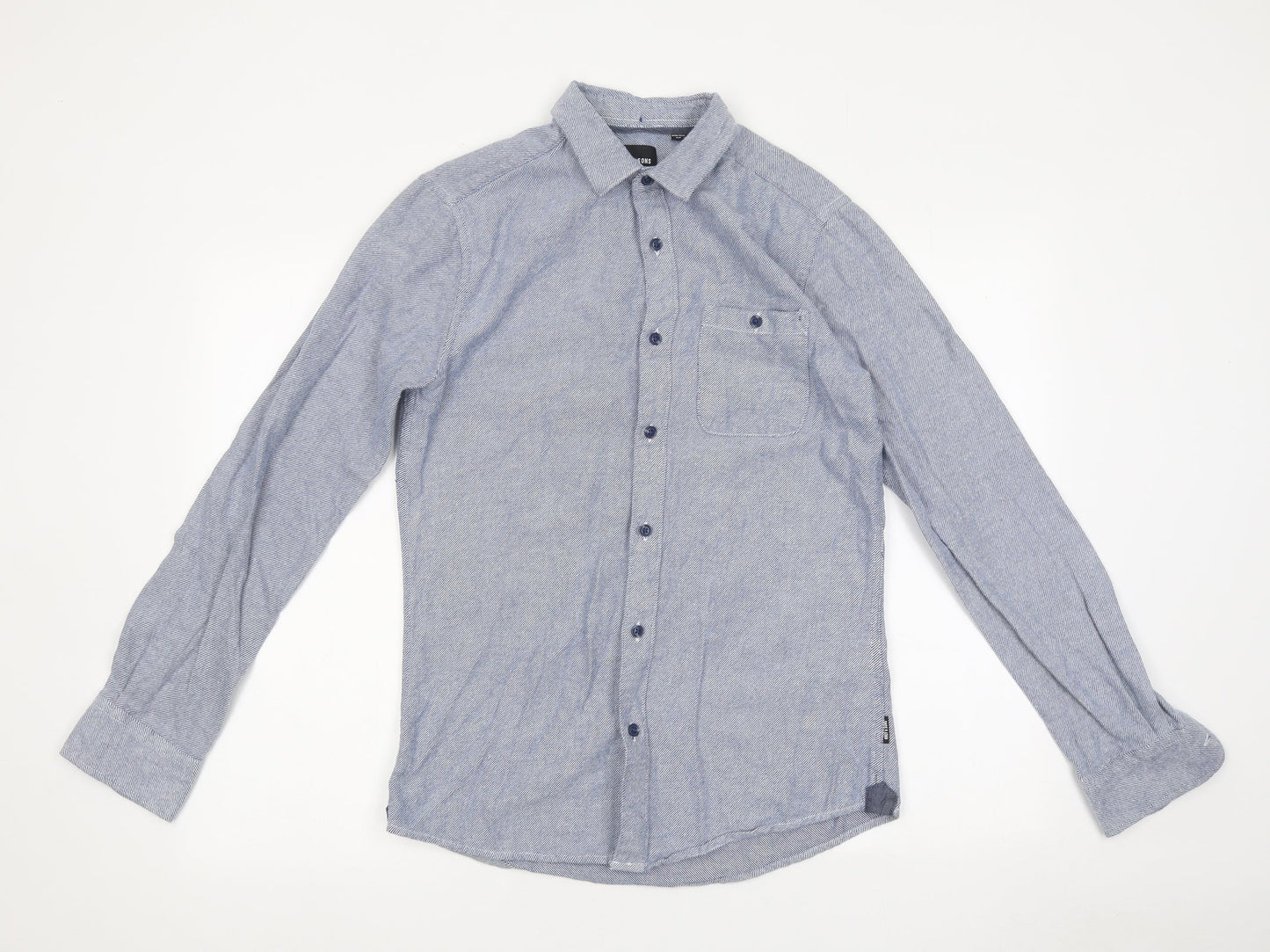 ONLY & SONS Mens Blue Polyester Button-Up Size S Collared Button
