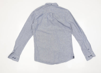 Only & Sons Mens Blue Polyester Button-Up Size S Collared Button