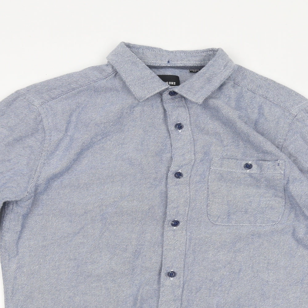 ONLY & SONS Mens Blue Polyester Button-Up Size S Collared Button