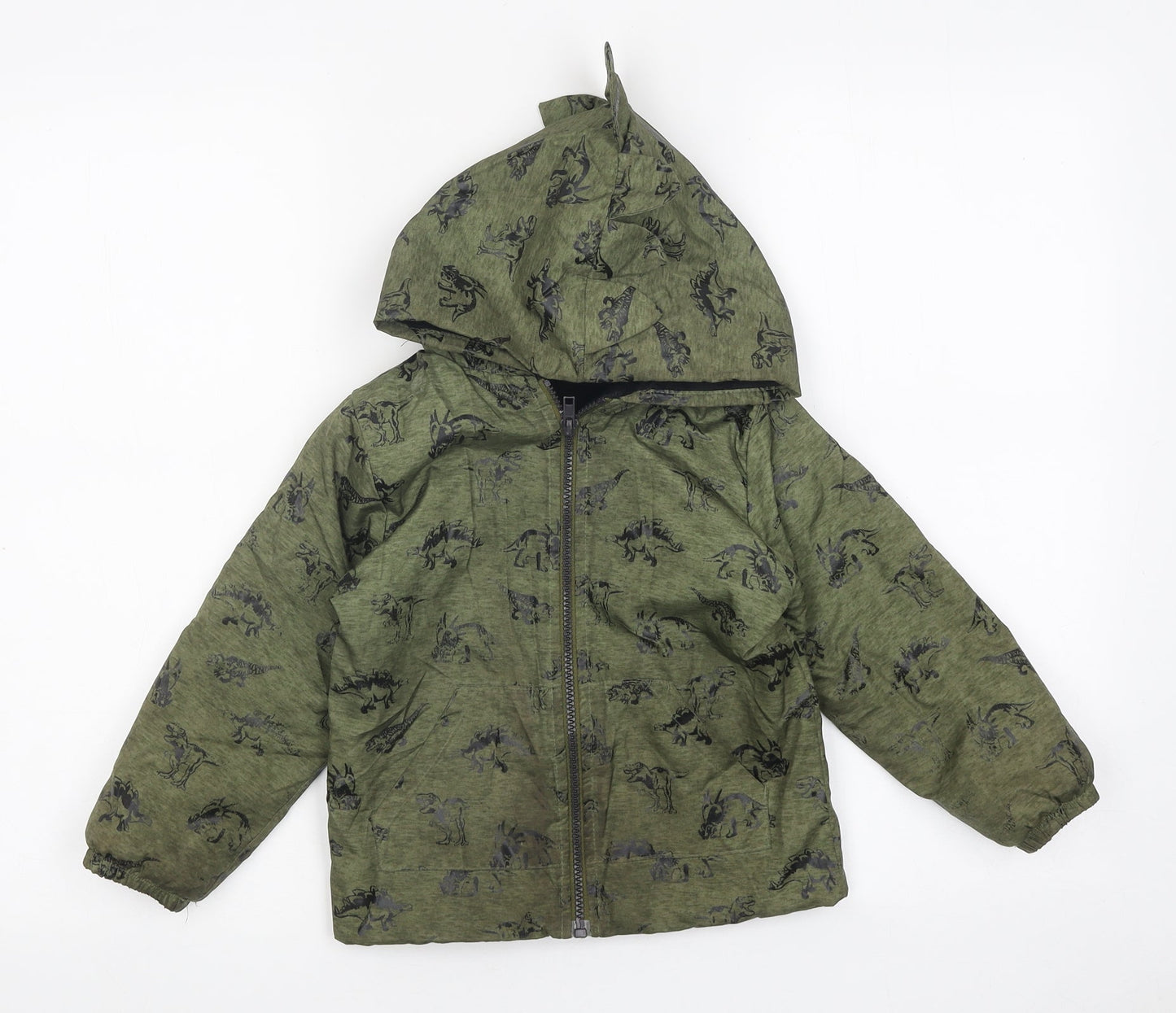Mick Mack Boys Green Geometric Jacket Size 4 Years Zip - Dinosaur
