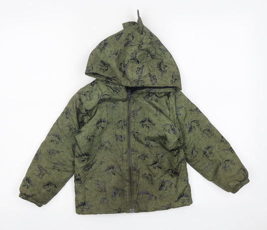 Mick Mack Boys Green Geometric Jacket Size 4 Years Zip - Dinosaur