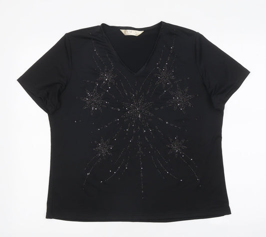 EWM Womens Black Polyester Basic T-Shirt Size M Round Neck