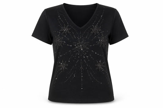 EWM Womens Black Polyester Basic T-Shirt Size M Round Neck