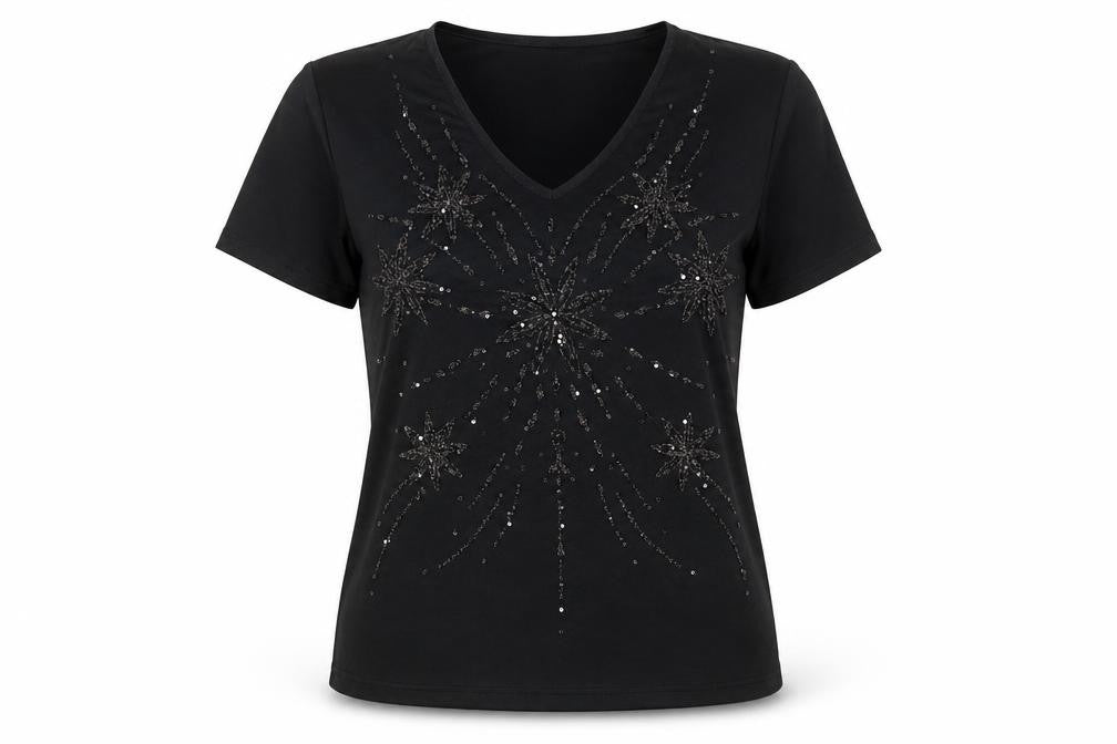 EWM Womens Black Polyester Basic T-Shirt Size M Round Neck