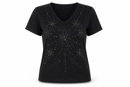 EWM Womens Black Polyester Basic T-Shirt Size M Round Neck