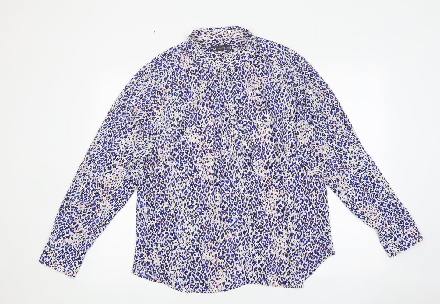 Marks and Spencer Womens Multicoloured Animal Print Polyester Jersey Button-Up Size 14 Collared - Leopard Print
