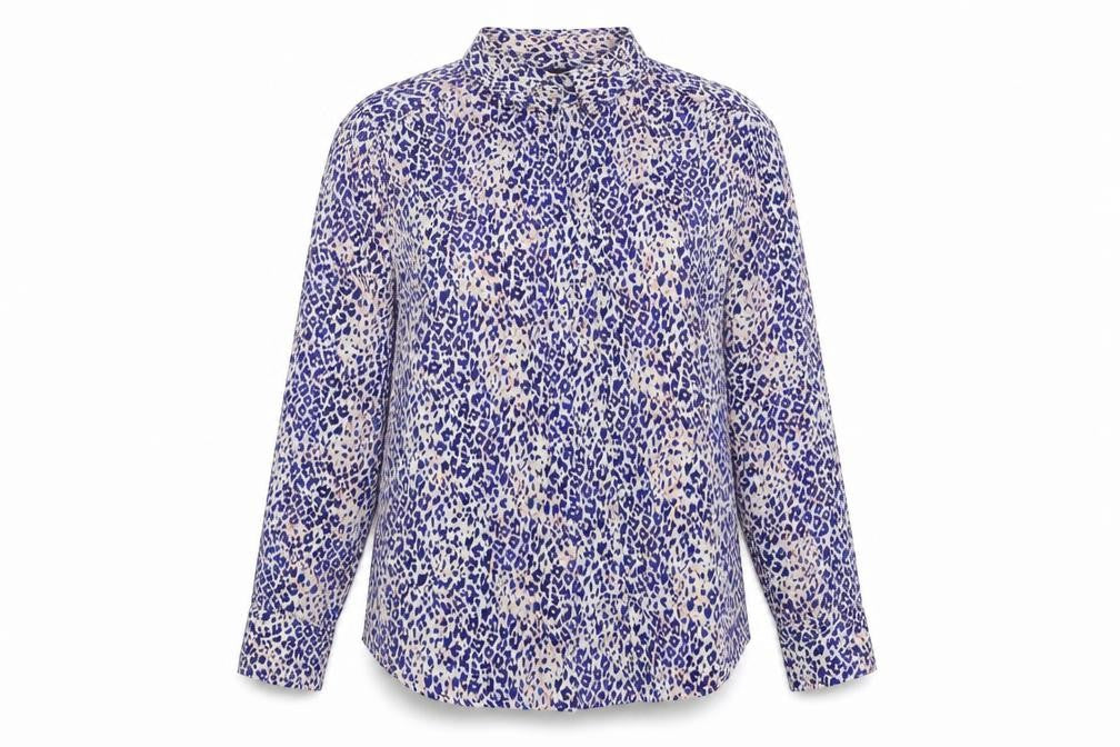 Marks & Spencer Womens Multicoloured Animal Print Polyester Jersey Button-Up Size 14 Collared - Leopard Print
