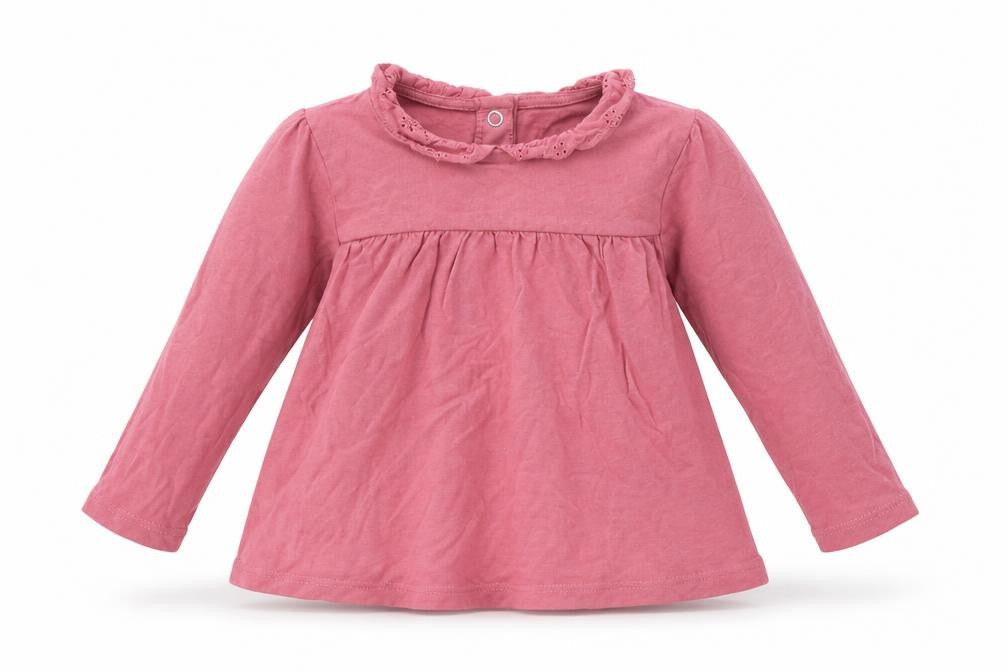 TU Girls Pink 100% Cotton Basic T-Shirt Size 9-12 Months Collared Snap - Lace Detail