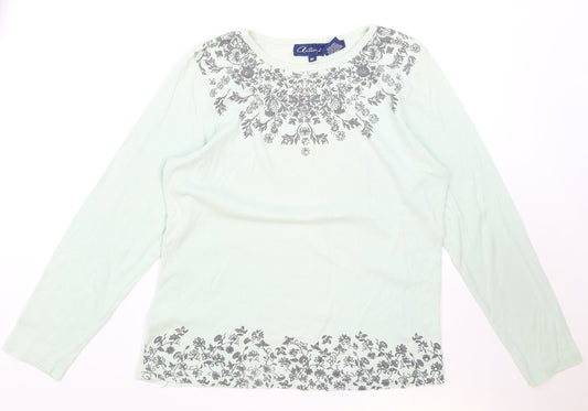 Artseapea Womens Green Cotton Basic T-Shirt Size M Round Neck - Floral Detail