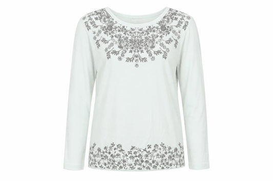 Artseapea Womens Green Cotton Basic T-Shirt Size M Round Neck - Floral Detail
