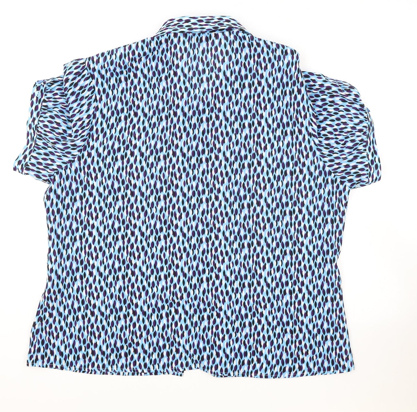 Business Boutique Womens Blue Geometric Polyester Basic Button-Up Size 20 Collared