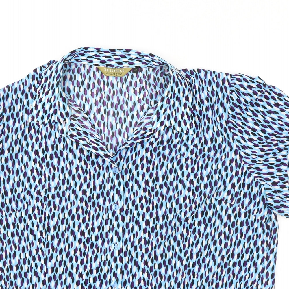 Business Boutique Womens Blue Geometric Polyester Basic Button-Up Size 20 Collared