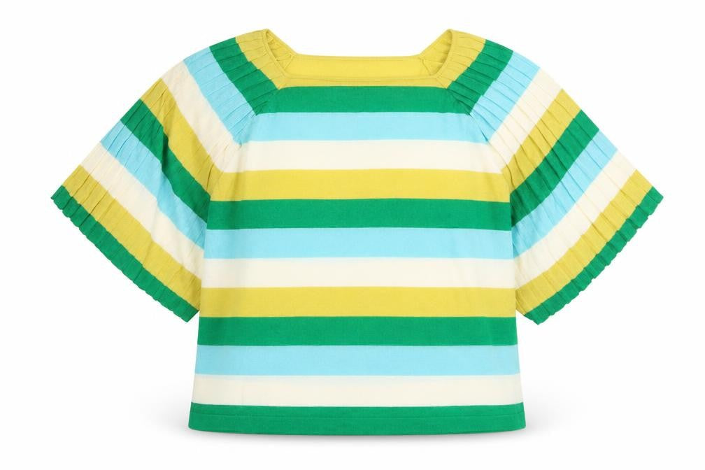 Gallery Womens Multicoloured Striped Viscose Basic Blouse Size M Boat Neck - Ribbed Balloon Sleeve