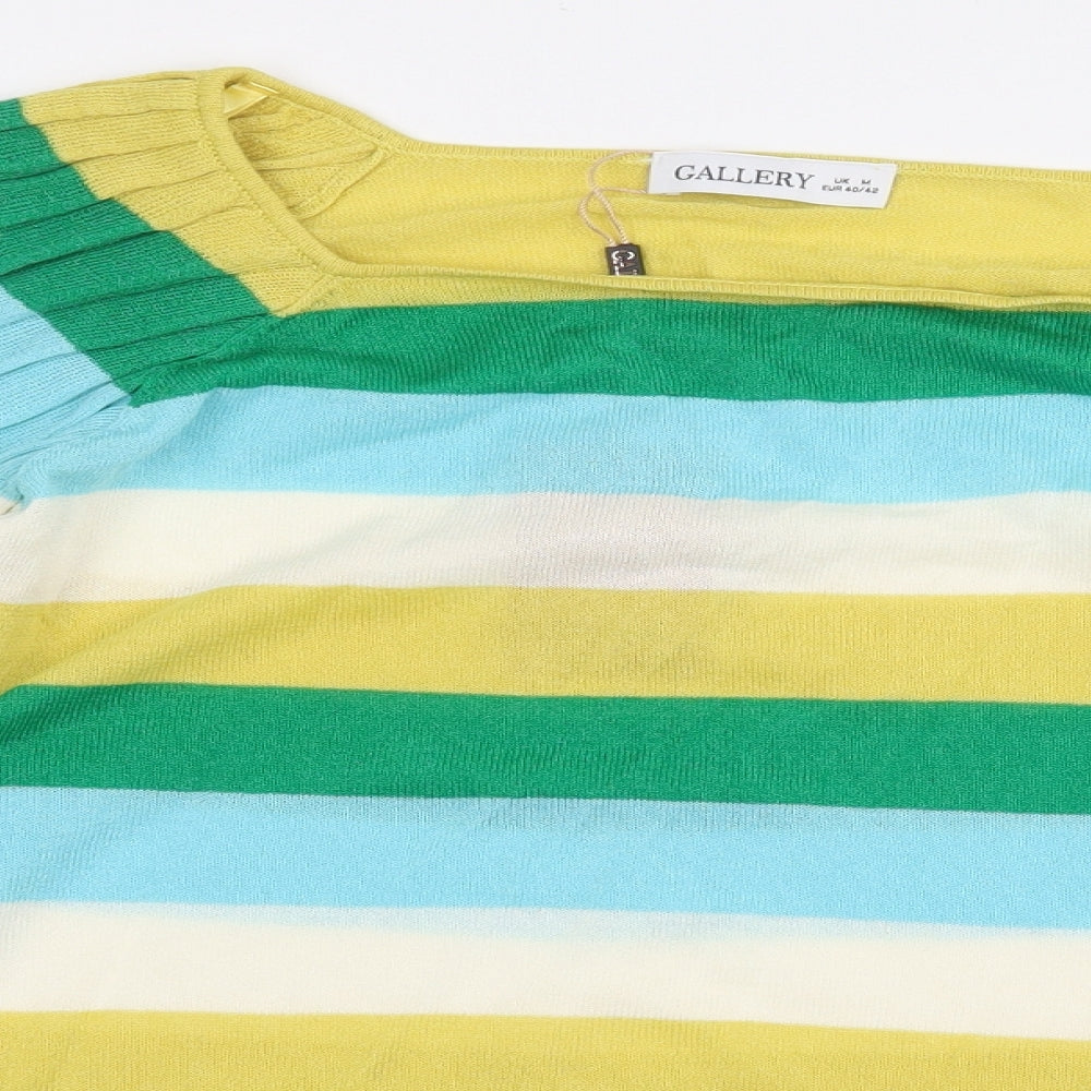 Gallery Womens Multicoloured Striped Viscose Basic Blouse Size M Boat Neck - Ribbed Balloon Sleeve