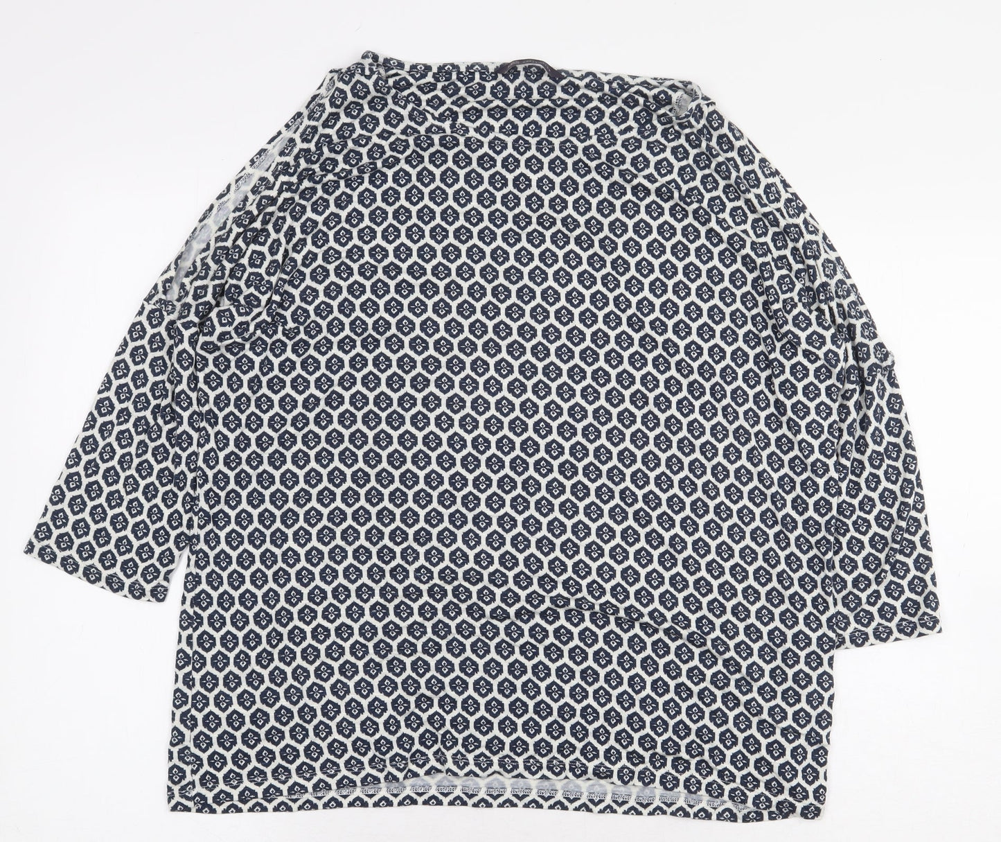 Marks and Spencer Womens White Geometric Viscose Basic Blouse Size 16 Boat Neck - Cold Shoulder