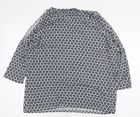 Marks and Spencer Womens White Geometric Viscose Basic Blouse Size 16 Boat Neck - Cold Shoulder