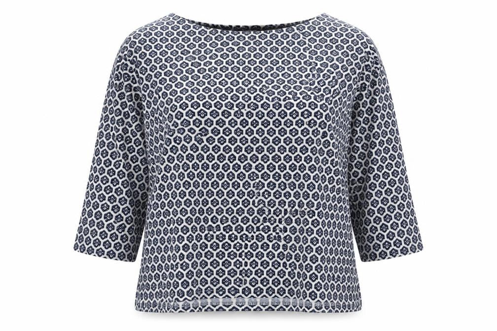 Marks & Spencer Womens White Geometric Viscose Basic Blouse Size 16 Boat Neck - Cold Shoulder
