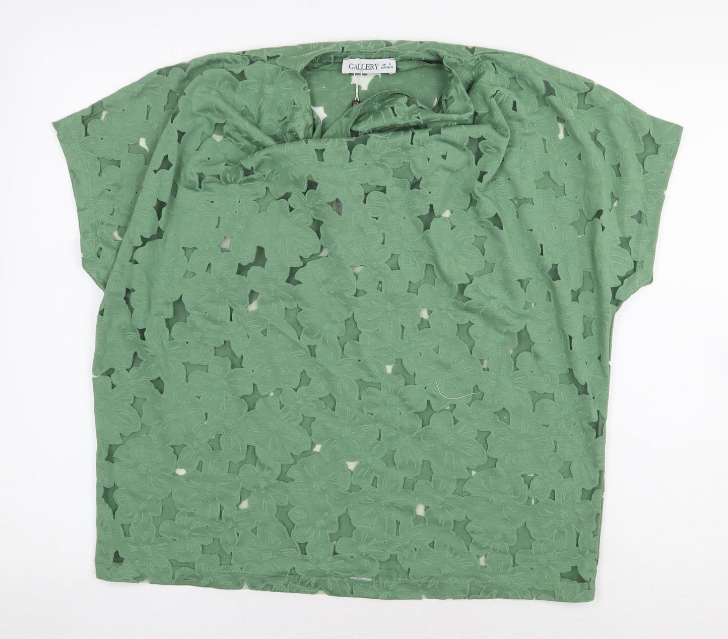 Gallery Womens Green Floral Viscose Basic Blouse Size S Mock Neck
