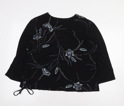 Saloos Womens Black Floral Polyester Basic Blouse Size 2XL V-Neck