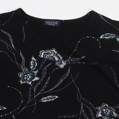 Saloos Womens Black Floral Polyester Basic Blouse Size 2XL V-Neck