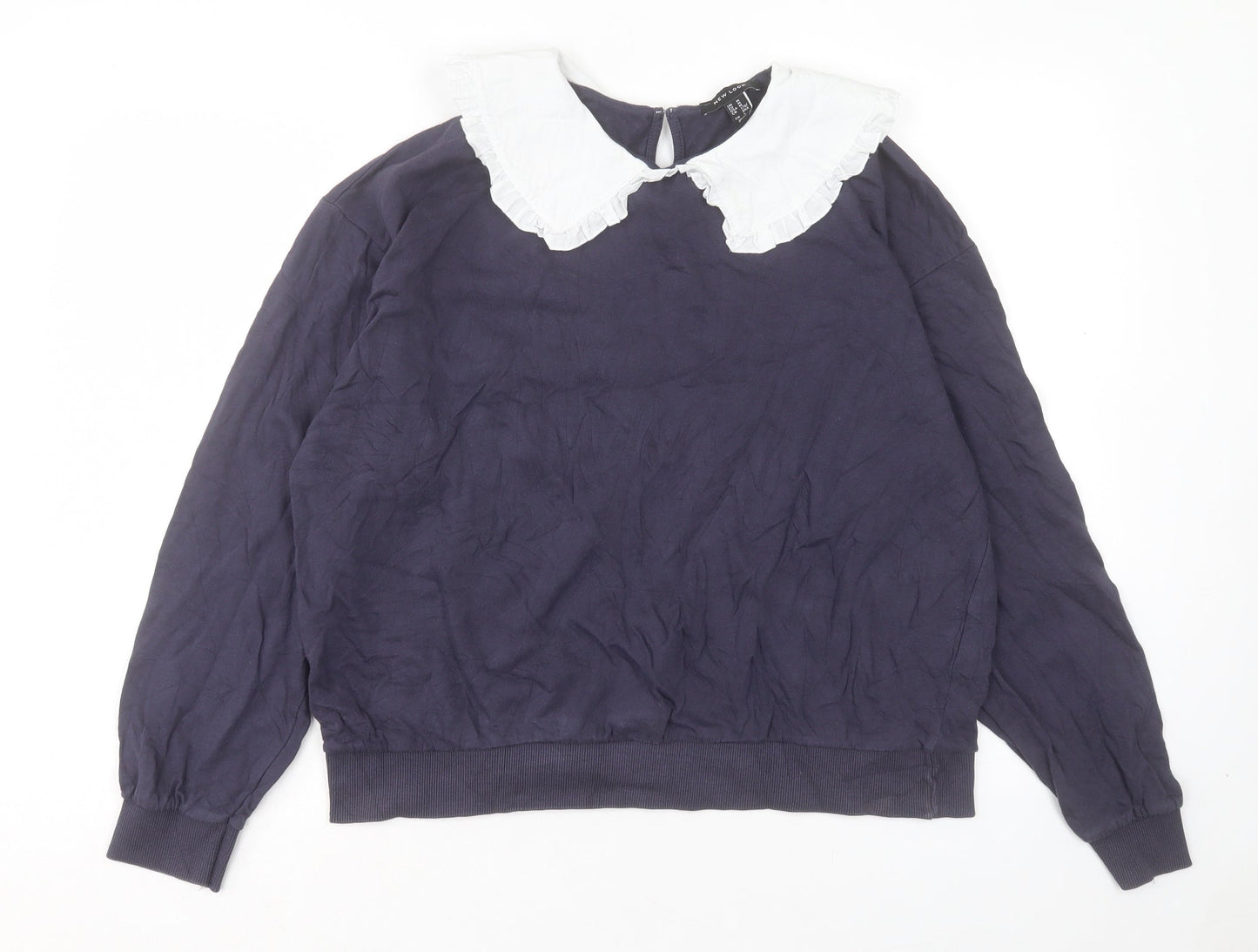 New Look Womens Blue Cotton Pullover Sweatshirt Size M Button