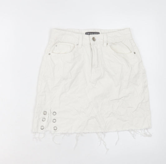 Denim & Co. Womens White Cotton A-Line Skirt Size 8 Button
