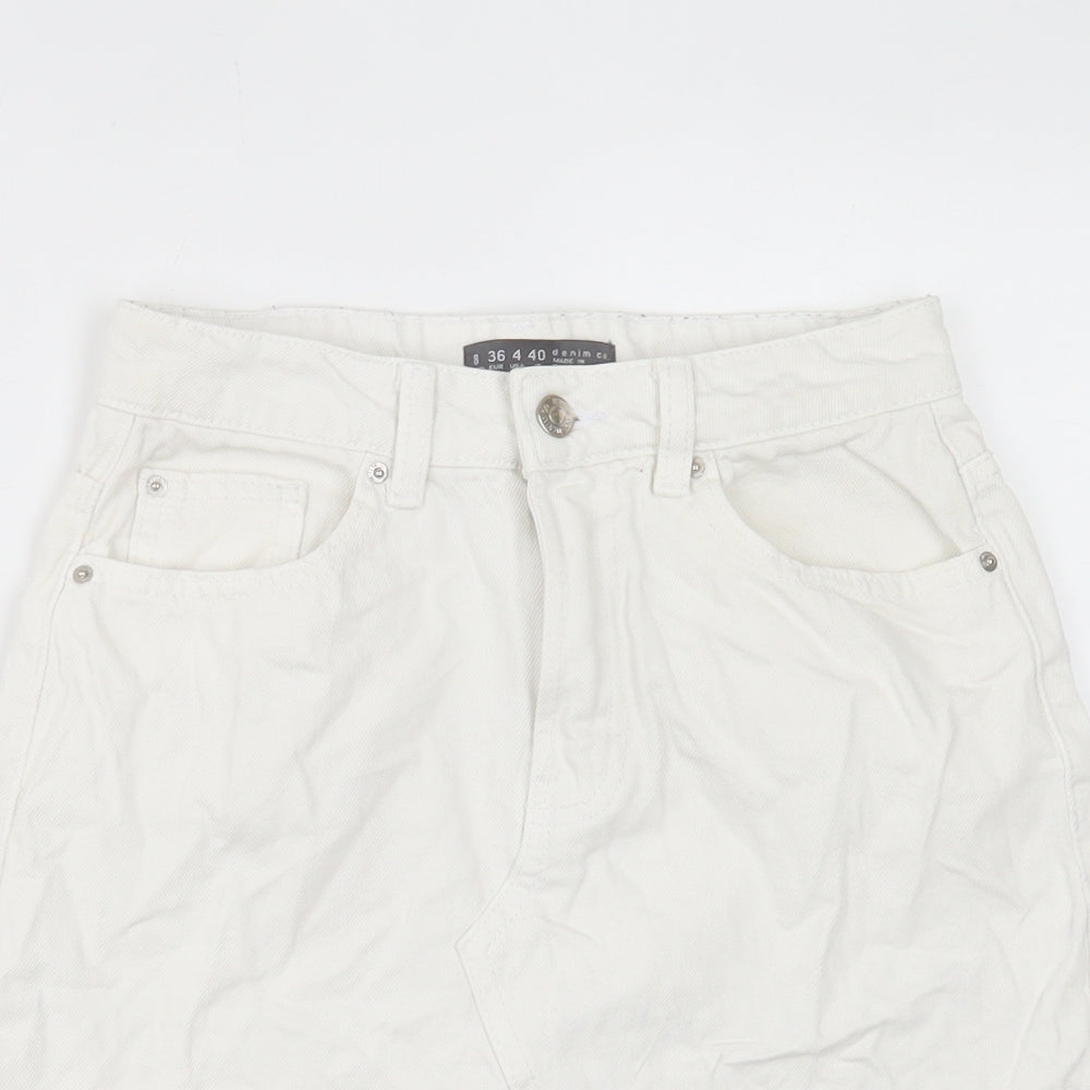 Denim & Co. Womens White Cotton A-Line Skirt Size 8 Button