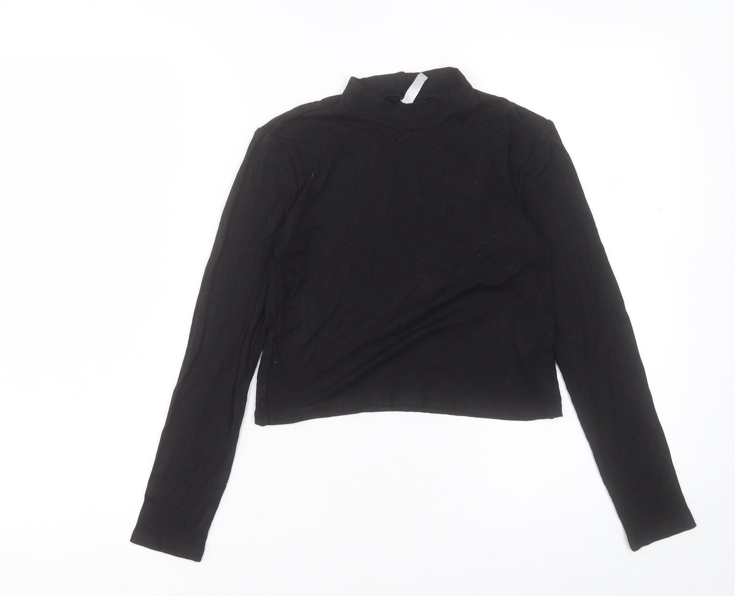 H&M Womens Black Viscose Cropped T-Shirt Size S Round Neck