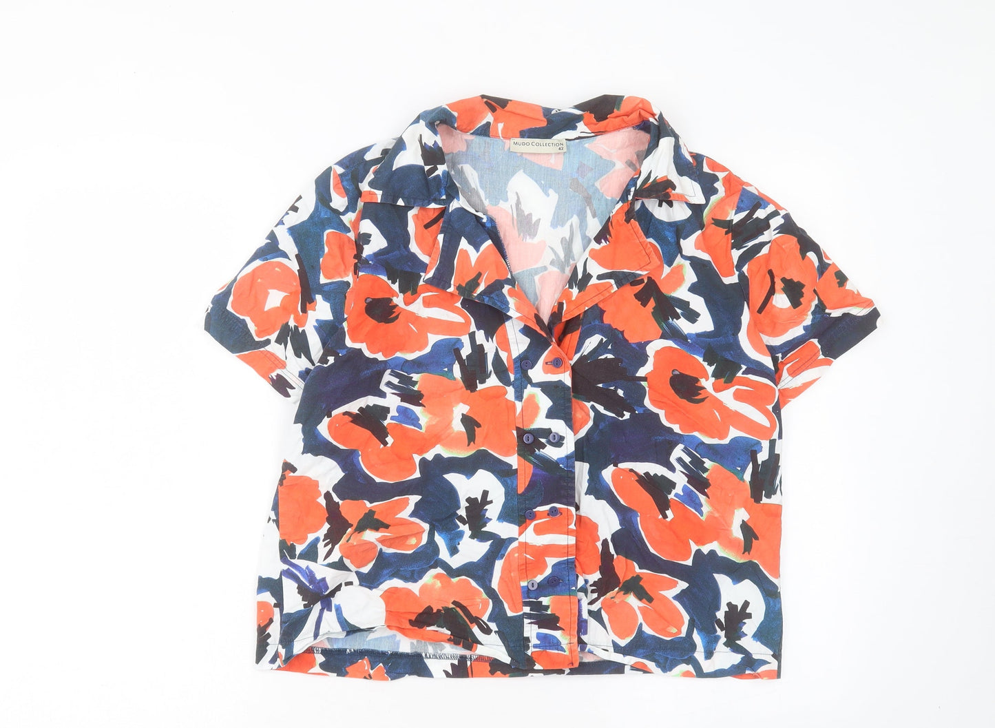 Mudo Collection Womens Multicoloured Floral Cotton Basic Button-Up Size 14 Collared