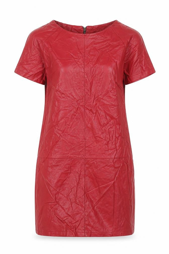 Preworn Womens Red Polyester Shift Size S Boat Neck Zip - Leather Look