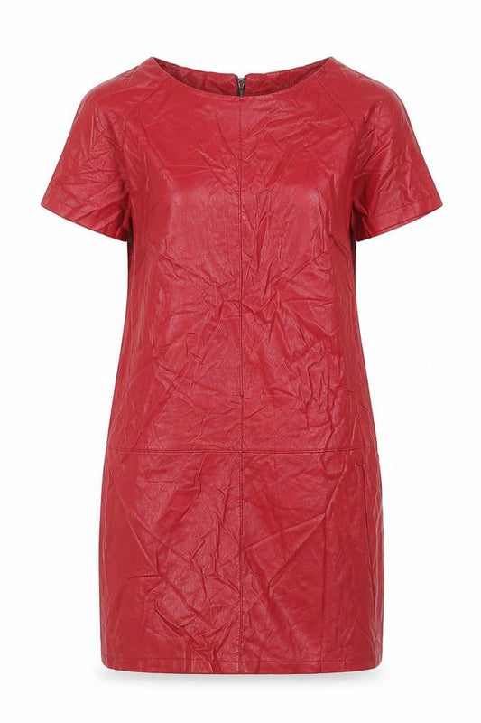 Preworn Womens Red Polyester Shift Size S Boat Neck Zip - Leather Look