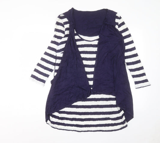 Preworn Womens Blue Striped Viscose A-Line Size L Scoop Neck Pullover