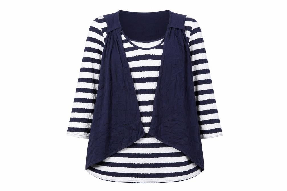 Preworn Womens Blue Striped Viscose A-Line Size L Scoop Neck Pullover