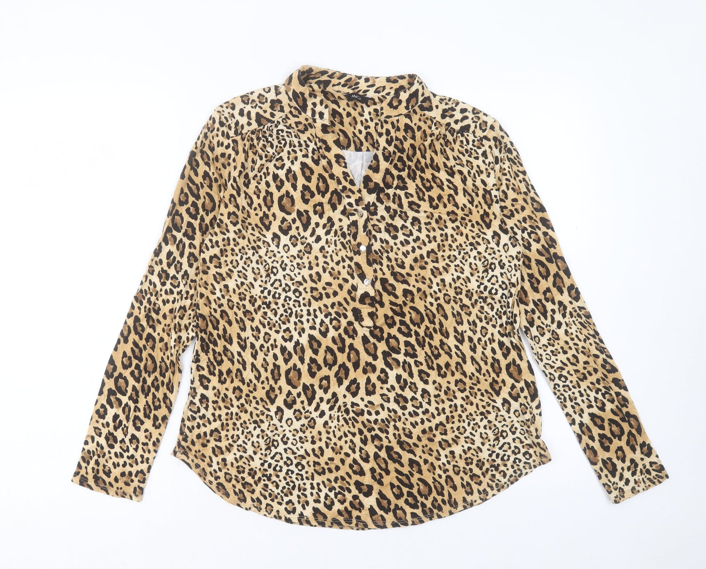 M&Co Womens Animal Print Viscose Basic T-Shirt Size 12 V-Neck