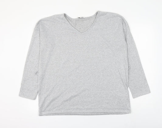Papaya Womens Grey V-Neck Polyester Pullover Jumper Size 16