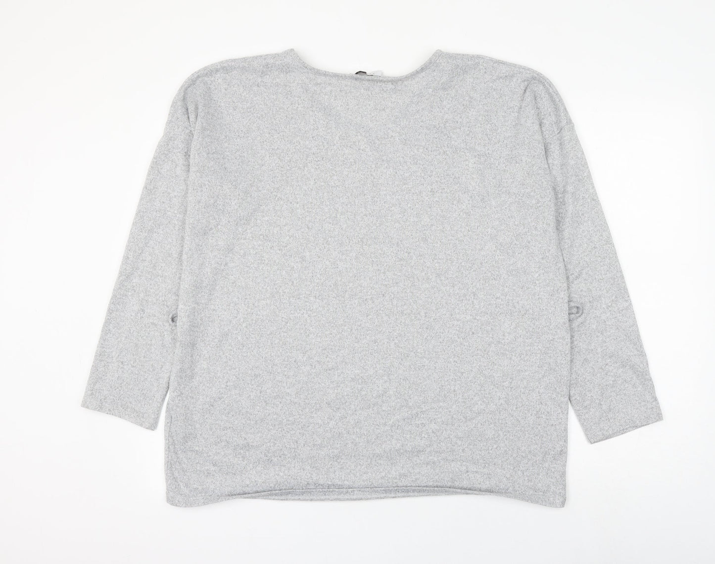 Papaya Womens Grey V-Neck Polyester Pullover Jumper Size 16