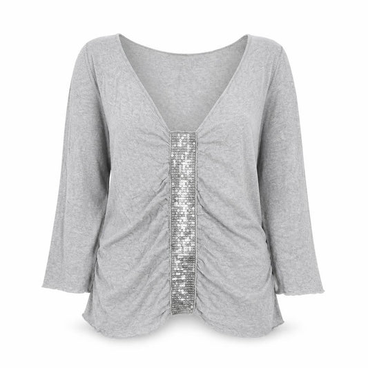 Marks and Spencer Womens Grey Cotton Basic Blouse Size 14 V-Neck