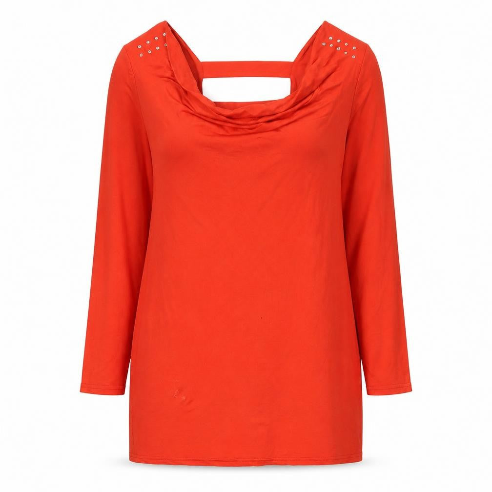Chicme Womens Red Cotton Basic Blouse Size XL Cowl Neck