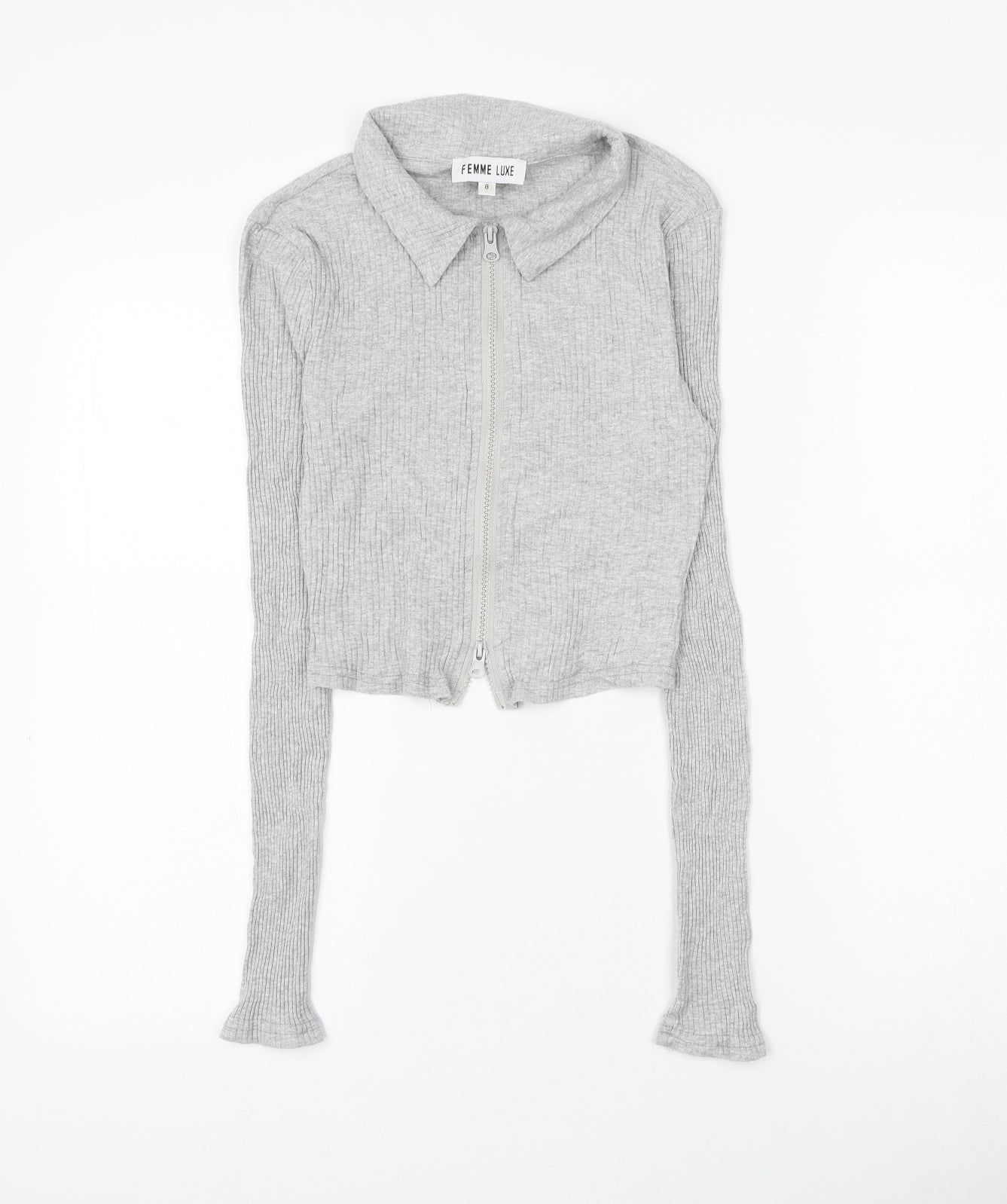 Femme Luxe Womens Grey Cotton Basic Blouse Size 8 Collared