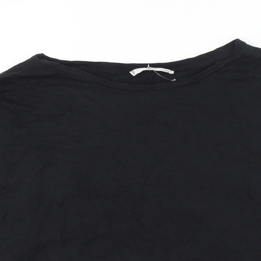 Mango Womens Black Cotton Basic T-Shirt Size S Round Neck - Ruched Sleeve