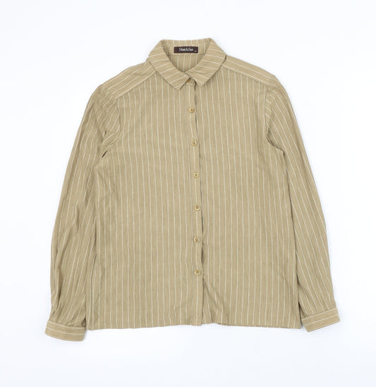 Match Set Womens Brown Striped Polyester Basic Button-Up Size 12 Collared