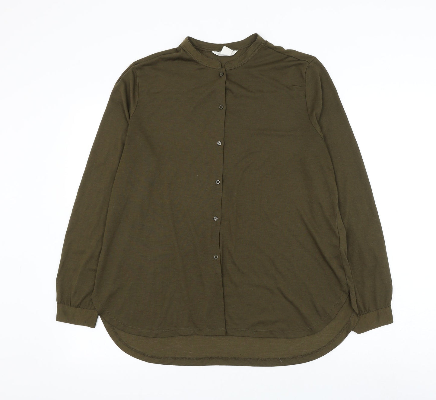 H&M Womens Green Polyester Basic Button-Up Size M Round Neck