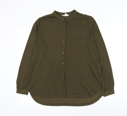 H&M Womens Green Polyester Basic Button-Up Size M Round Neck