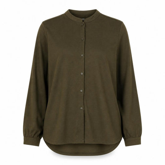H&M Womens Green Polyester Basic Button-Up Size M Round Neck
