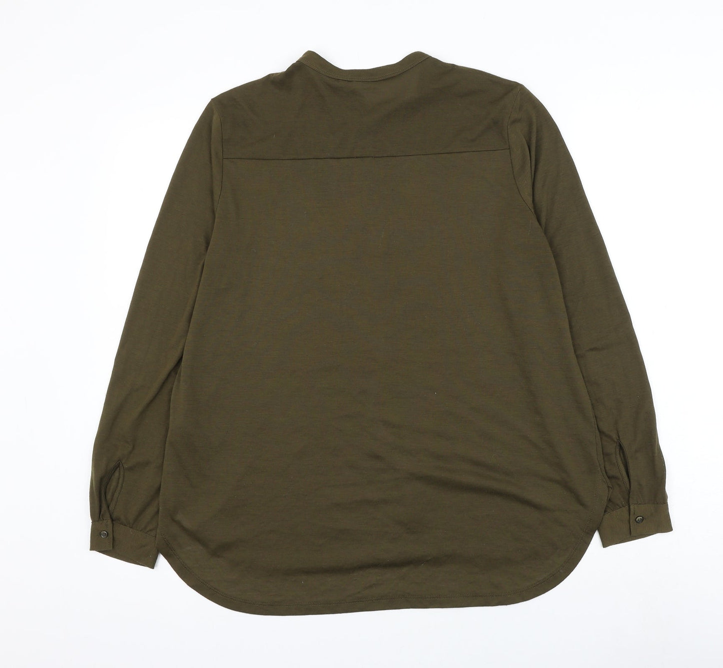 H&M Womens Green Polyester Basic Button-Up Size M Round Neck