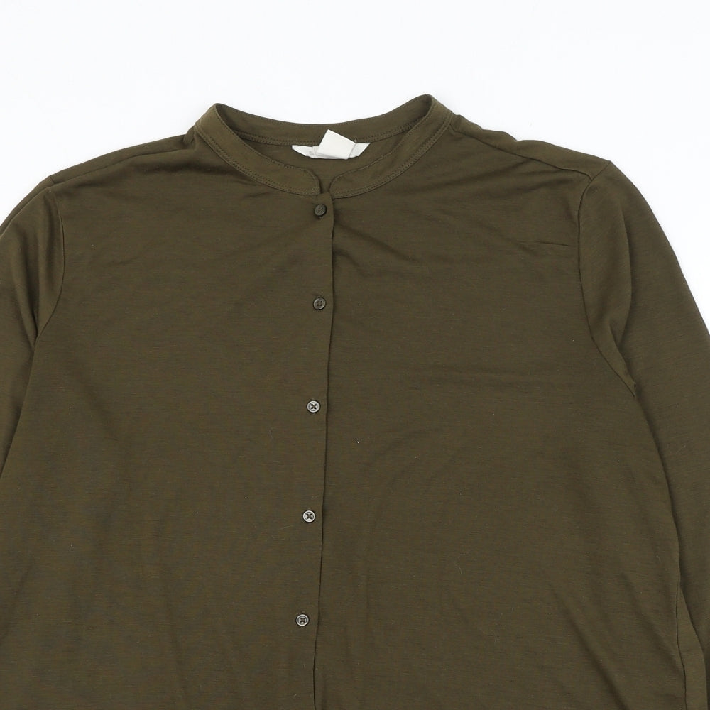 H&M Womens Green Polyester Basic Button-Up Size M Round Neck