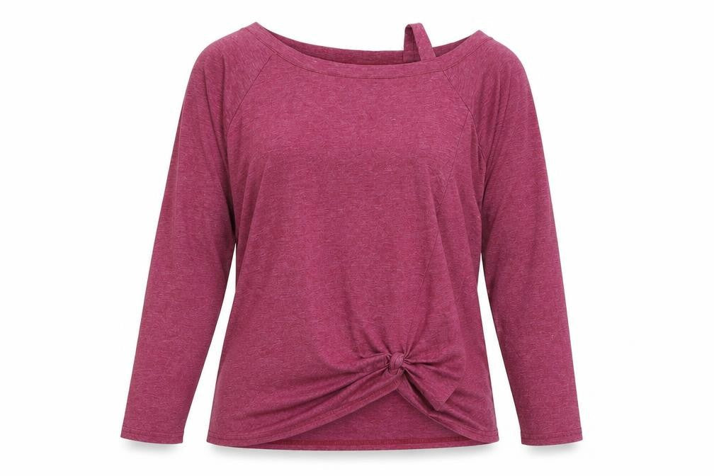 prew Womens Pink Polyester Basic Blouse Size L Boat Neck - Cold Shoulder Knot Front